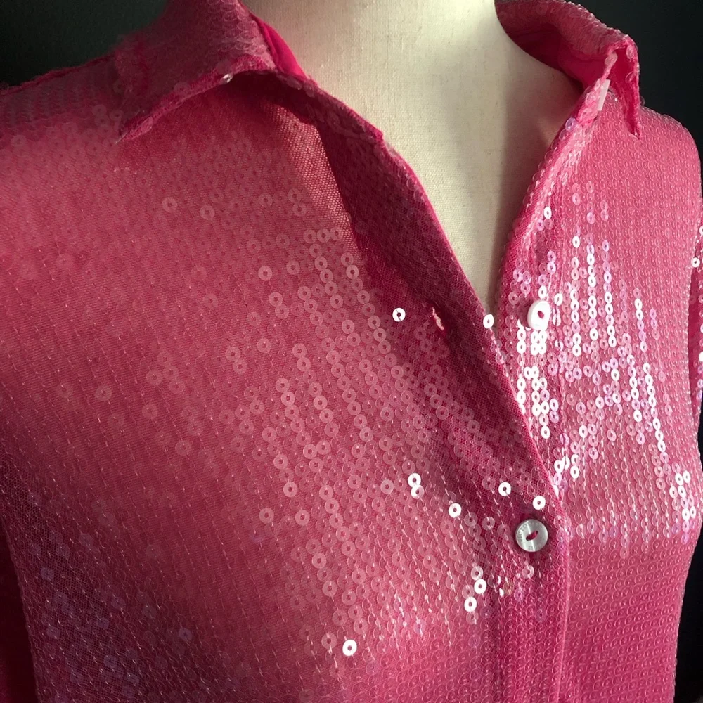 Victoria’s Secret Swim Sequin Forever Pink Boyfriend Shirt Dress and Shorts Set